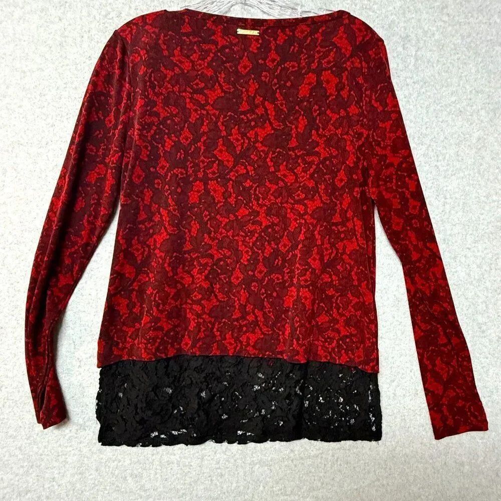 Michael Kors Red/Black Lace Top Size M